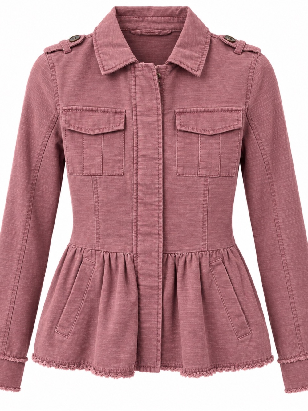 Altar'd State xs coquette romantic mauve Peplum denim jacket